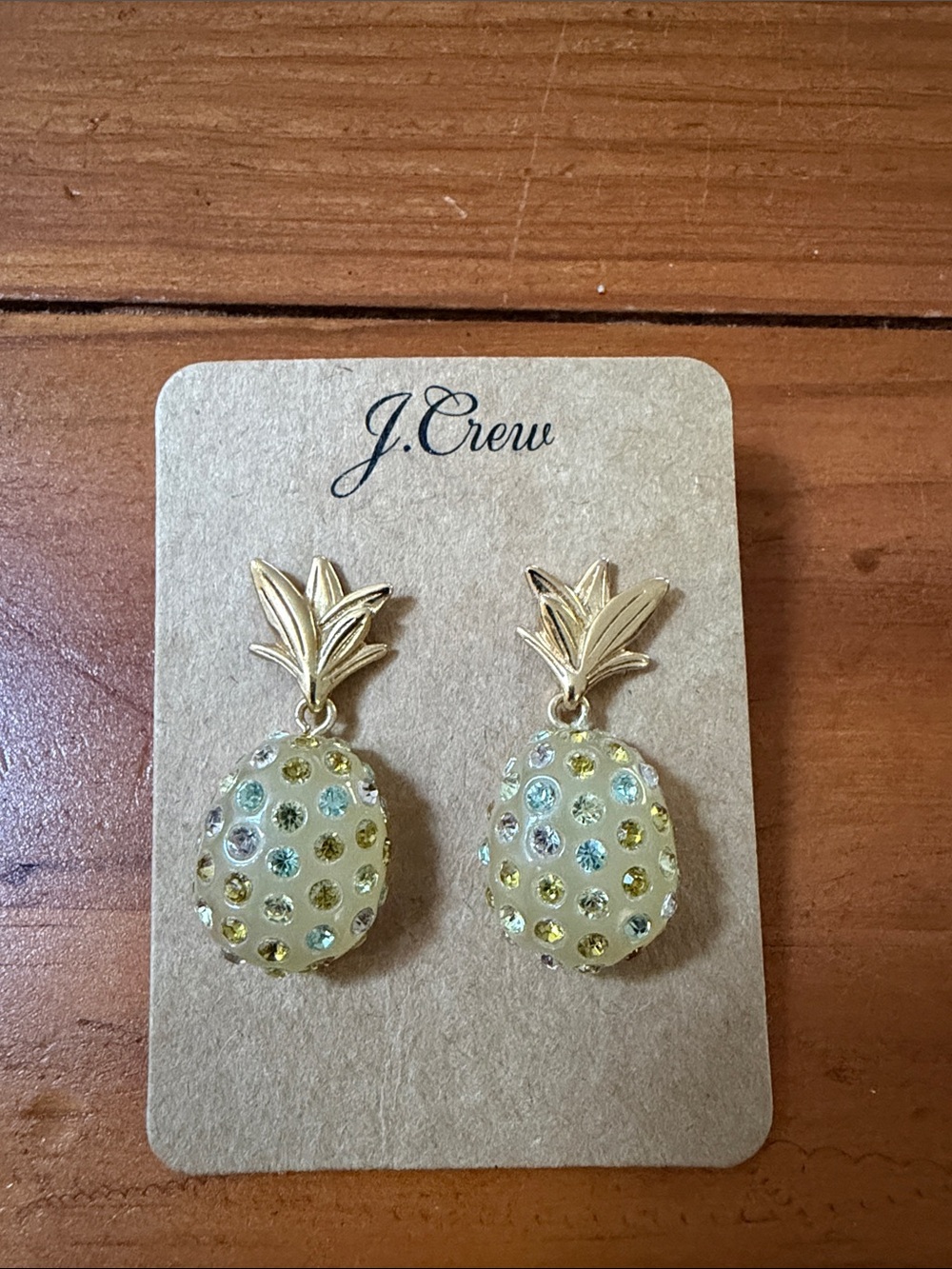 J. Crew Gold Pineapple Drop Earrings with AB Yellow & Clear Crystals, NEW